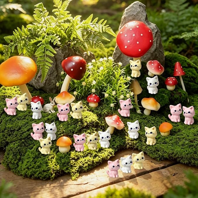 60 Pcs Mini Resin Cat Figurines Tiny Little Cats Miniature Figures for Crafts Fairy Garden Accessories Micro Landscape Decoration