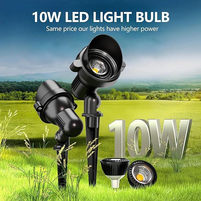 Landscape Lights Outdoor 12v: 10W MR16 Low Voltage LED Landscape Lights 12-24V 3000K Warm White - Front Door Walkway Small Yard Lighting for homeowners - 2 Pack