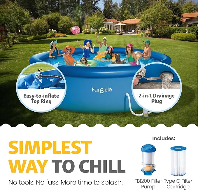 Funsicle Quickset 18' x 48" Round Above Ground Swimming Pool, with FiltraBoost 1200 GPH Filter Pump, Ladder, Type C Filter Cartridge & Repair Patch