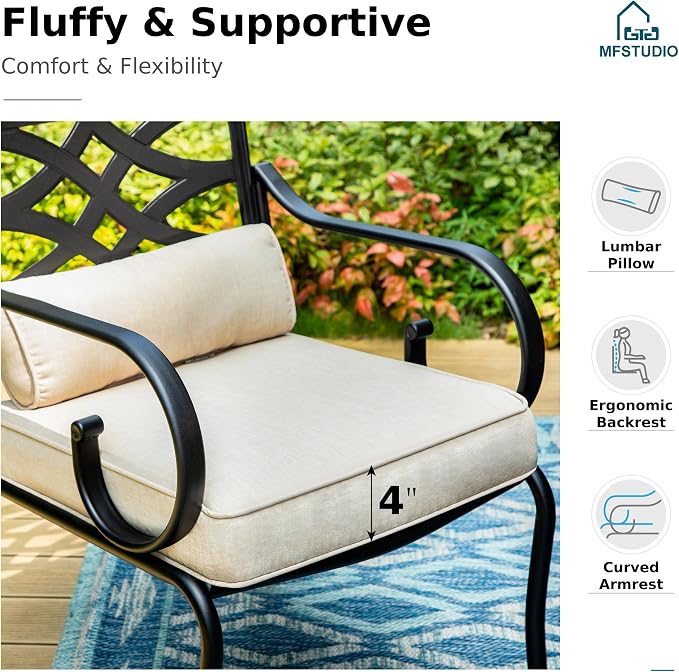 MFSTUDIO 7-Piece Patio Dining Set, 61.5" Metal Table, Swivel Chairs | Cushions Chairs, Mixed Swivel and Fixed Chairs, Umbrella Hole, Seats 6, All-Weather Use