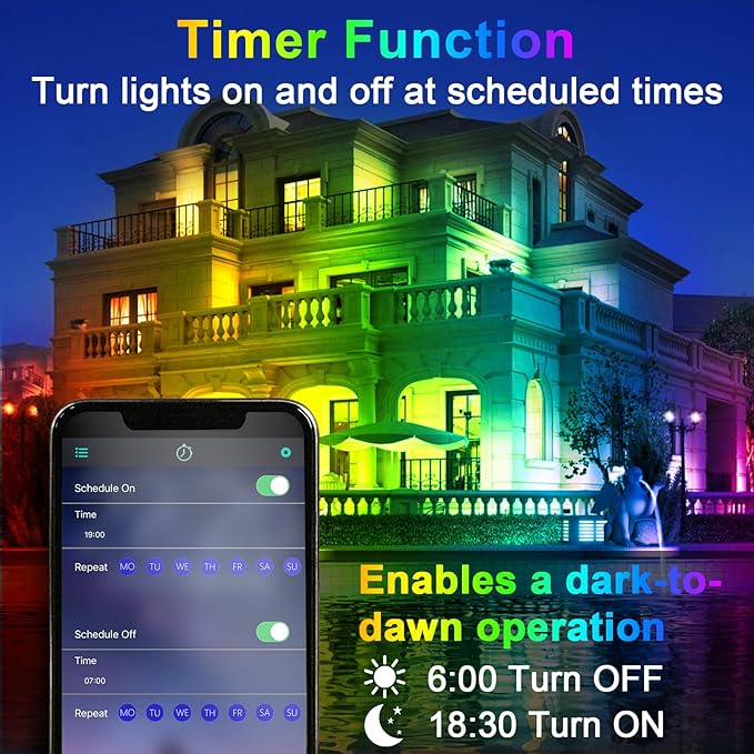 Led Flood Light 600W Equivalent 6000LM, Outdoor Led Lights with APP Control, Smart RGB Lights Colored 16 Million Colors, DIY Scenes - Timing - Music Sync, 2700K & IP66(2 Pack)
