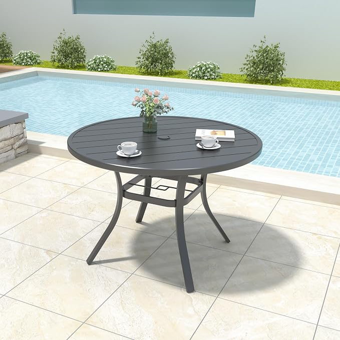 Anmutig 5 Piece Outdoor Patio Dining Set with 4 Swivel Dining Chairs & 41" Round Dining Table, All Weather Dining Furniture Set for Lawn Garden Brown