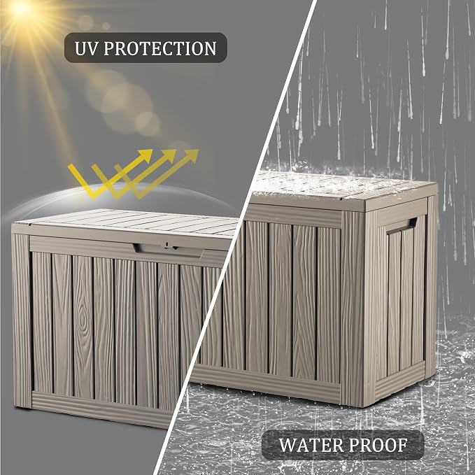 Outdoor Storage Box, 90 Gallon Waterproof Deck Box [Upgraded 3.0], Robust Weatherproof Organizer for Deep-Seat Cushions, Sports Equipment, Lockable Garden Tool Bench Seat, Side Yard, Grey