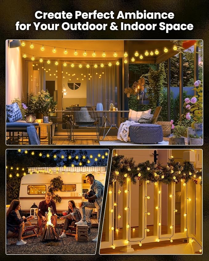 Brightown Solar String Lights Outdoor Waterproof 2 Pack Total 120 LED 73 FT | Solar Powered Patio Lights with 8 Lighting Modes & Waterproof for Garden Yard Porch Wedding Party Christmas Decor, Warm White