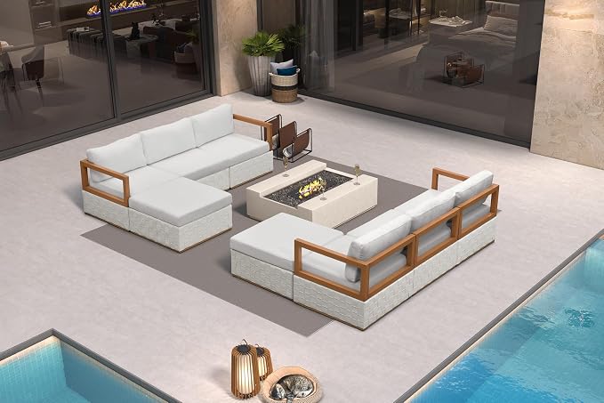 PURPLE LEAF Patio Outdoor Furniture Set 8 Pieces, Premium Leather Outdoor Couch Sectional Sofa, Patio Couch with Olefin Cushions, Patio Conversation Sets for Porch, Balcony, Garden, White