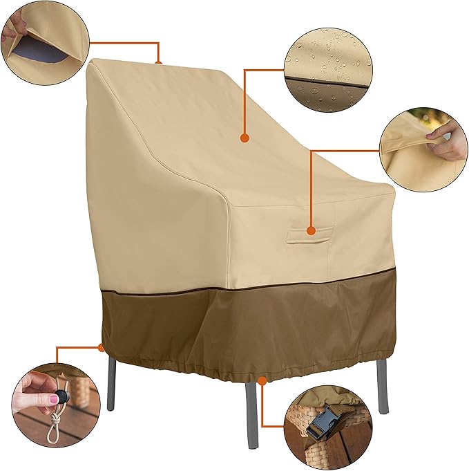 Classic Accessories Veranda Water-Resistant 25.5 Inch High Back Patio Chair Cover, Pebble, Outdoor Chair Covers