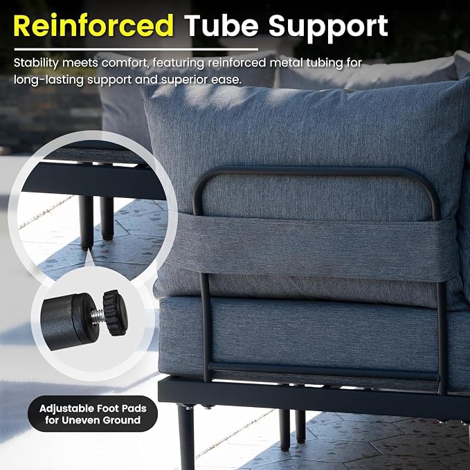 Sundale Outdoor 4 Pieces Patio Furniture Set, Metal Sectional Sofa Patio Conversation Set with 6 Inch Cushions, Modern Patio Corner Couch for Balcony, Porch, Sunroom (Grey/Dark Grey)