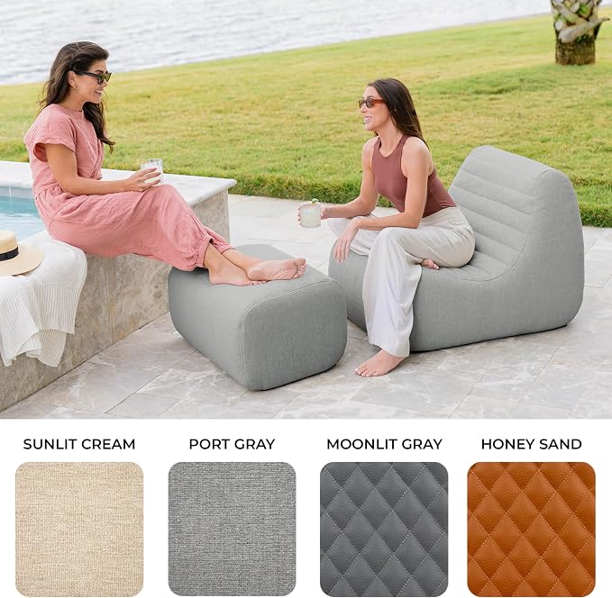 Big Joe Solvana Outdoor Sectional, 7 Piece Patio Furniture Set, Performance Linen Weather-Resistant Fabric Sofa, Port Gray