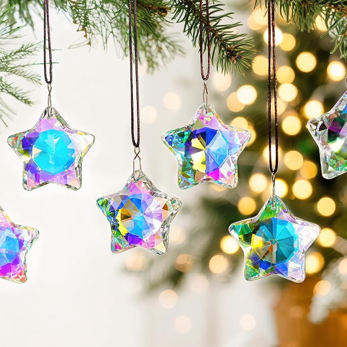 2 Pcs 2 Inch AB Crystal Star Prism Suncatcher Window Hanging Decor | Handmade AB Coating Crystal Star Prism Suncatcher Rainbow Pendants Set of 2 for Window Garden Home Office Christmas Decor