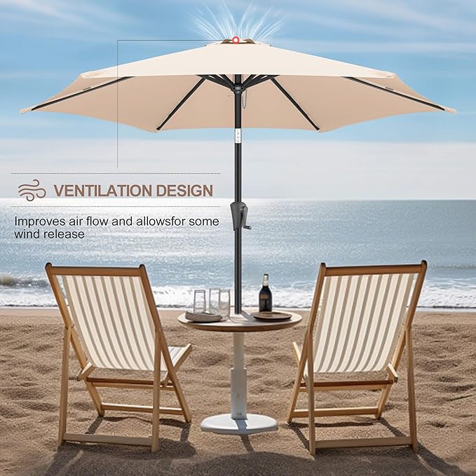 FLAME&SHADE 9ft Patio Umbrella Outdoor - Table Umbrella with Push Button Tilt and Crank, UV Protection, 6 Sturdy Ribs, Market Umbrella for Garden, Deck, Backyard, Lawn, Pool and Beach(Beige)