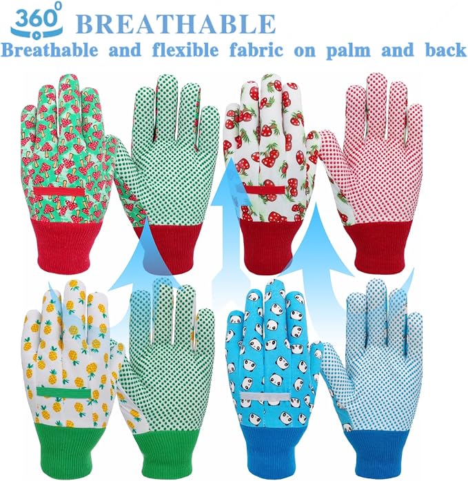 Gardening Gloves for Kids,Toddler,Children,Gift,Cute Pattern,Age3-8 | Canvas,Cute Floral Pattern,Anti-slip Dotted Palm,Soft Knit Wrist,Gardening Gift for Kid,Toddler,Daily Work,Outdoor Activities