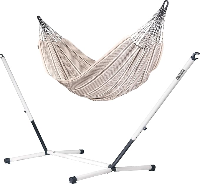 LA SIESTA Flora Classic Hammock & Nautico Stand, Cotton Hammock, Family Hammock, Indoor/Outdoor Hammock, Hammock with Stand, Steel Stand, Max 440 Lbs, King, Zebra