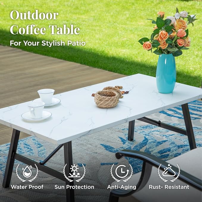 MIXPATIO Patio Furniture Set 6 pcs, Outdoor Patio Furniture, 3-Seat Sofa, 2 Rocking Chairs, 2 Ottomans, Coffee Table and 5.75" Extra Thick Cushion, Patio Conversation Set for Backyard Deck,Beige