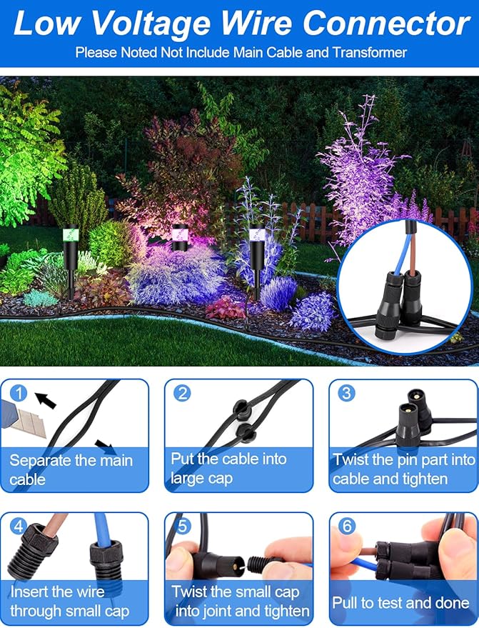 5W RGBW Low Voltage Landscape Pathway Lights with Connectors 12V Outdoor Landscape Lighting LED Bollard Path Lights Wired IP65 Waterproof RGBW Walkway Light for Garden Yard Lawn (2Pack)
