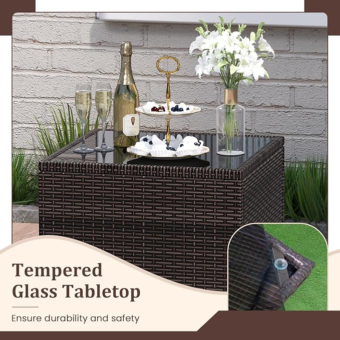 ORALNER 3 Pieces Patio Furniture Set, Outdoor Wicker Conversation Set Rattan Chairs with Cushions, Glass Coffee Table, Bistro Set for Front Porch Balcony Garden Deck Poolside (Grey)