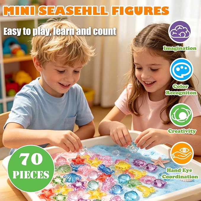 70 PCS Seashells Ocean Sensory Bin Filler, Mini Resin Animal Figures | Mini Resin Seashell Diving Gems Vase Fillers for Fish Aquarium Fairy Garden Table Decorations
