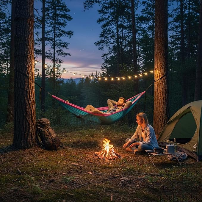 Portable Hammock, Camping Hammock for Outdoor Adventure, Double Hammock with Storage Bag, Lightweight Hammock for Patio Backyard Hiking Travel Beach