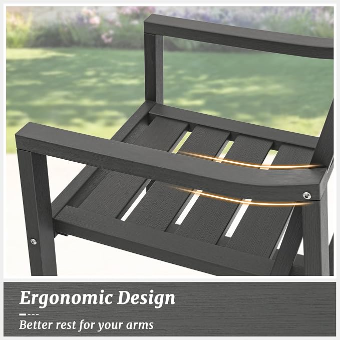 Cozyman HDPS Outdoor Dining Chairs Set of 6, 350 LBS, Patio Dining Chairs with Armrest, All Weather Outdoor Kitchen Chairs with Square Frame Legs for Outdoor Indoor, Lawn, Garden, Backyard, Dark Gray