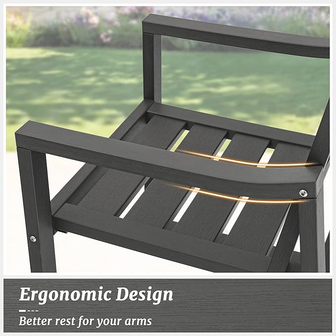 Cozyman HDPS Outdoor Dining Chairs Set of 8, 350 LBS, Patio Dining Chairs with Armrest, All Weather Outdoor Kitchen Chairs with Square Frame Legs for Outdoor Indoor, Lawn, Garden, Backyard, Dark Gray