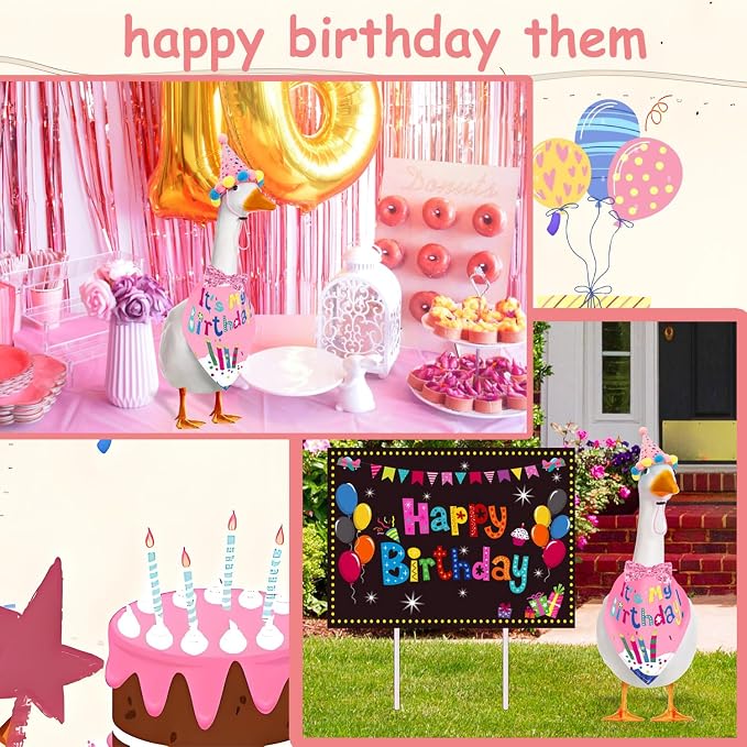 Birthday Outfit Set for Porch Goose Statue 23"& 17" - Party Bandana, Hat & Bow Tie for Outdoor Yard Decor, Cement Goose