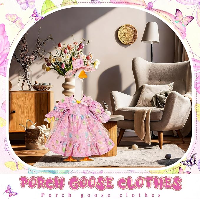 FuWeave Summer Goose Outfit Fancy Dress Butterfly Porch Goose Clothes for 23" Large Statue Outdoor Patio Yard Lawn Art Decoration