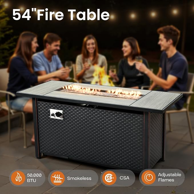 ovios 10 Piece Patio Sectional Furniture with 42in Fire Pit Table, Rattan Wicker Coversation Setwith Single Chairs, Outdoor Sofa Set for Outside Porch Balcony Backyard Pool, Black