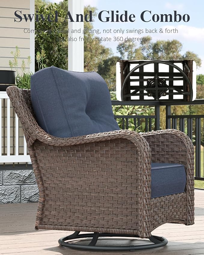LayinSun 9 Piece Wicker Outdoor Furniture Set with 6-inch Comfy Cushions, High Back Patio Furniture Set with Swivel Rocking Chairs and Side Table