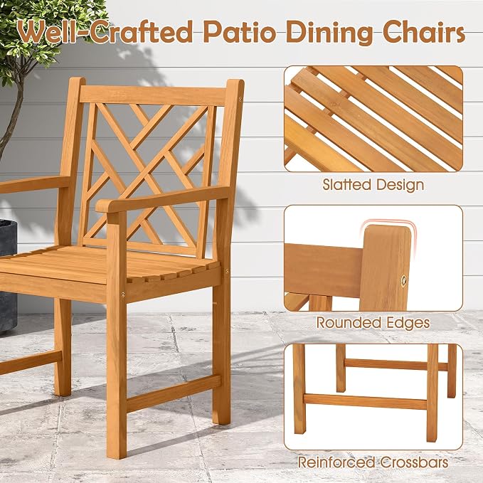 Tangkula 9 Pieces Patio Dining Table Set, Wood Rectangular Dining Table with 1.96” Umbrella Hole and 8 Chairs, Outdoor Dinner Furniture for Garden, Deck, Backyard