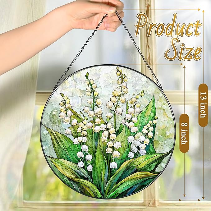 8'' Lily of the Valley Sun Catcher Ornament, Stained Glass Window Hanging, Suncatchers for Windows Hanging Ornaments, Window Decor | Flower Lover Gift, Mother's Day, Christmas, Birthday Gifts