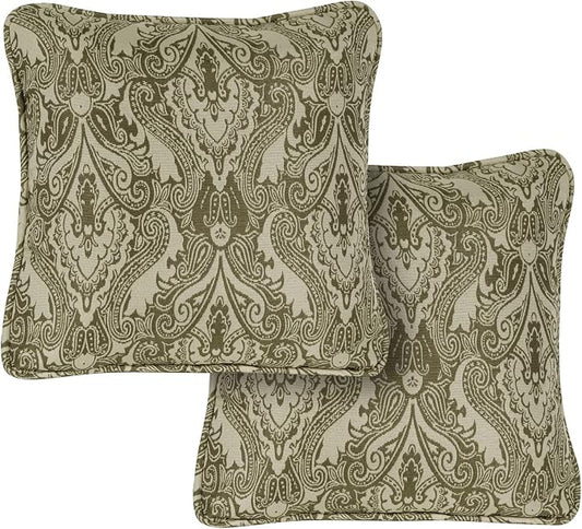 Hanover Medallion Indoor Throw, Set of 2, Decorative and Weather Resistant Meadow Green Cushions for Outdoor Furniture and Patio Sets with Premium Quick-Drying Fabric, 2 Pillows, 2 Count
