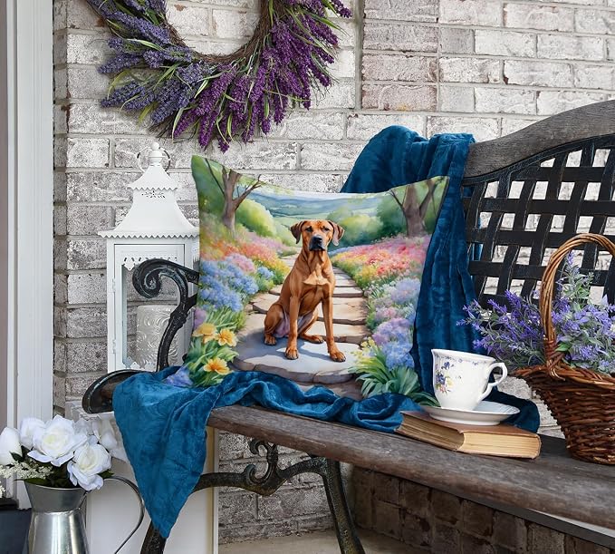 Caroline's Treasures Rhodesian Ridgeback Spring Path Throw Pillow Machine Washable, Indoor Outdoor Decorative Pillow for Couch, Bed or Patio, 18Hx18W