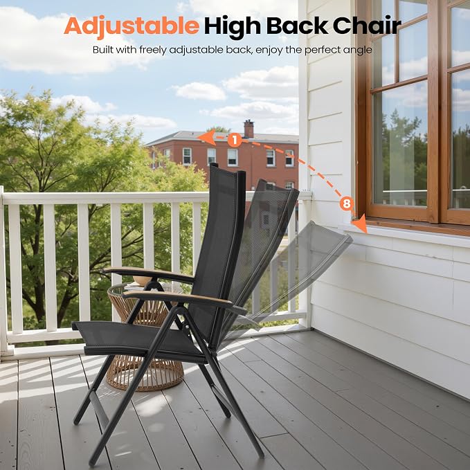 Pellebant 7 Pieces Aluminum Outdoor Dining Set for 6, Expandable Outdoor Dining Table and 6 Foldable Adjustable Backrest Chairs, Weather Resistant Outdoor Furniture Set for Deck, Porch & Backyard