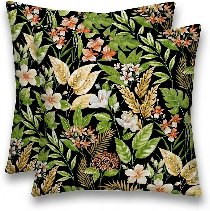 RSH DECOR Square Throw Pillows Set of 2, 17" x 17", Outdoor Pillows Waterproof, Outdoor Pillow Covers, Pillow Covers for Couch, Carena Ebony, Made in USA