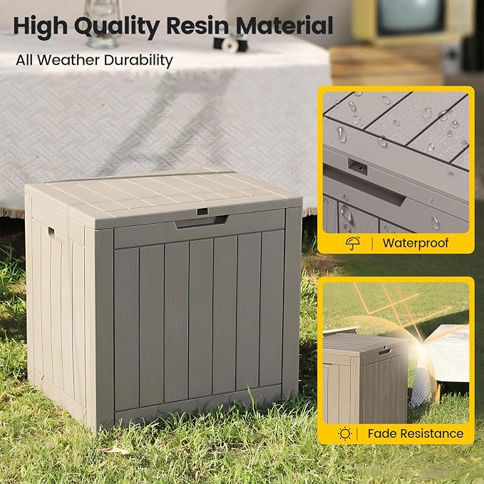 Zapdos 31 Gallon Outdoor Deck Box, Lockable Waterproof Outdoor Storage Boxes For Garden Tools, Indoor Cushions, Accessories Outside Storage Resin Weatherproof Container (Grey)