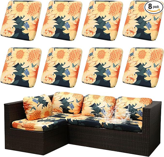 Outdoor Cushion Covers Set,8PCS Patio Furniture Couch Seat Slipcovers, Replacement for Sofa Sectional Chair(Cover，Only)