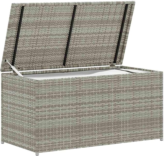 Gecheer Outdoor Poly Rattan Storage Box Durable Weather Resistant Elevated Feet for Garden Furniture Cushions Pillows Grey 100x50x50 cm for Garden Patio Deck