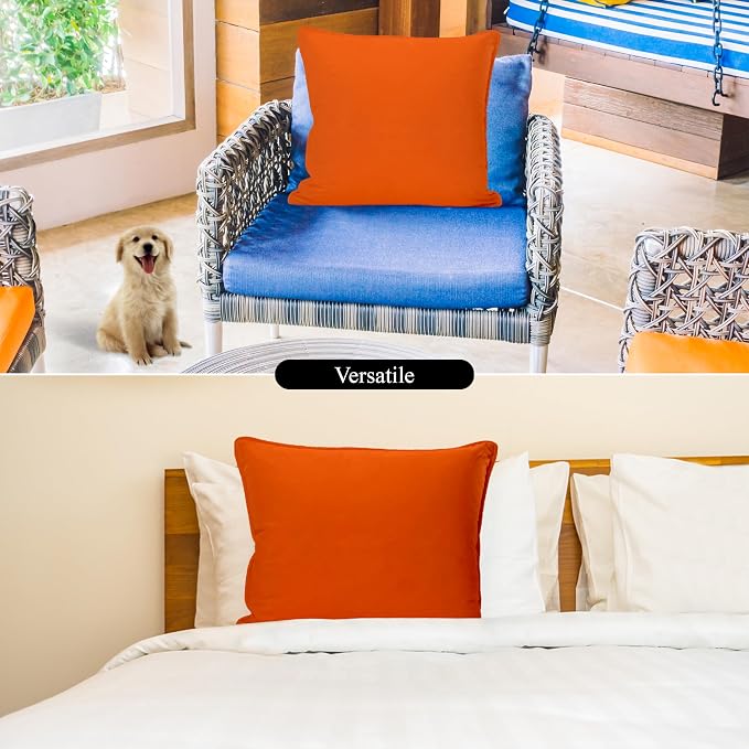 A1 HOME COLLECTIONS A1HC Luxurious Outdoor Waterproof Pillow Covers 22x22 Inches (Pack of 2, Burning Orange), Throw Pillow Covers for Pool Areas, Garden, Sofa, Chairs, Beds, Tent, Patio