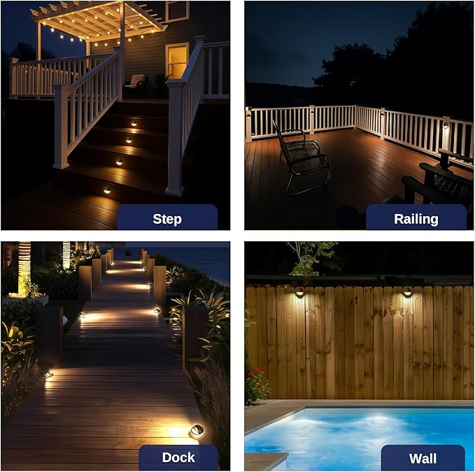 Gardenreet Low Voltage Deck Lights - Landscape Solid Brass Step Lights Outdoor, 12V LED Hardwired Waterproof, Round Bronze Lighting for Fence Wall Yard Stair Without G4 Bulb 8 Pack