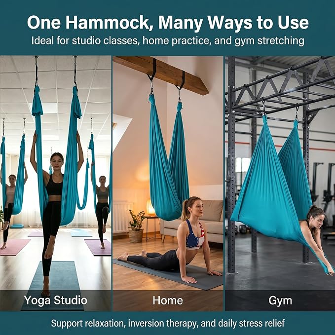 Dark Green Aerial Yoga Hammock, 400×180 Cm Flexible Silk Swing, Ideal for Relaxation and Stress Relief for Sports Enthusiasts