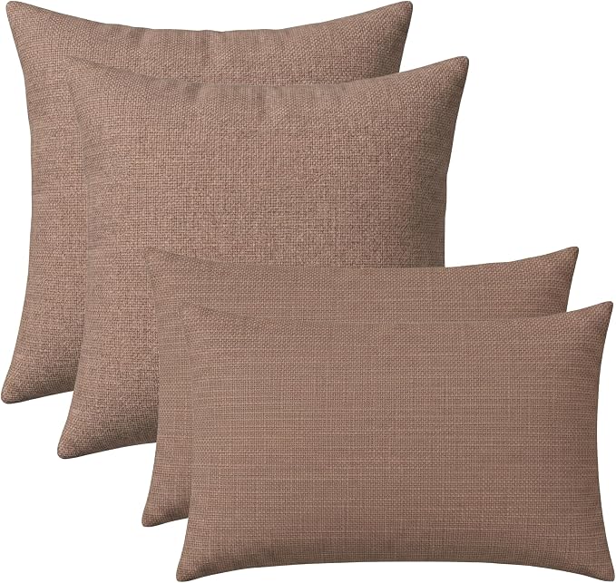 RSH DECOR: Sunbrella Lumbar & Square Pillows Set of 4 | 20" x 12" & 17" x 17" | Water and Fade-Resistant Performance Fabric | Outdoor Throw Pillows for Patio Furniture | Made in USA (Rochelle Truffle)