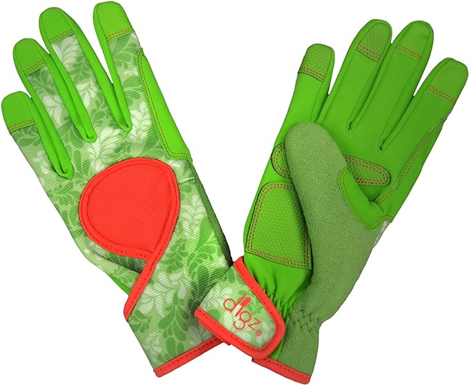 DIGZ Garden Gloves, Small, 1 Pair, Green Leaves Pattern