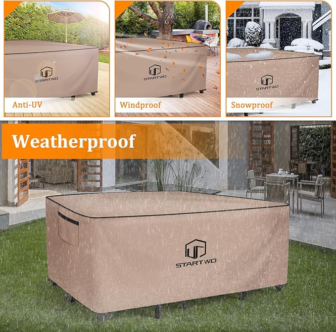 STARTWO Outdoor Furniture Covers Waterproof,Sofa,Table and Chairs General Purpose Patio Furniture Covers with Elastic Hem and Air Vents 136L x 74W x 28H inch