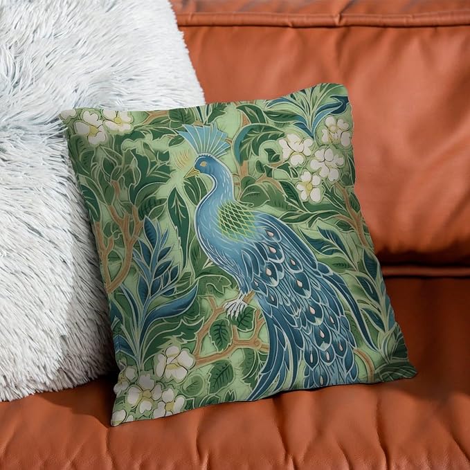 Aqua and Green Chinoiserie Cushion Cases Green Peacock Animal Asian Throw Pillow Cover Modern Outdoor Waterproof Decorative Pillow Cover for Patio Couch Sofa Office 22x22 in