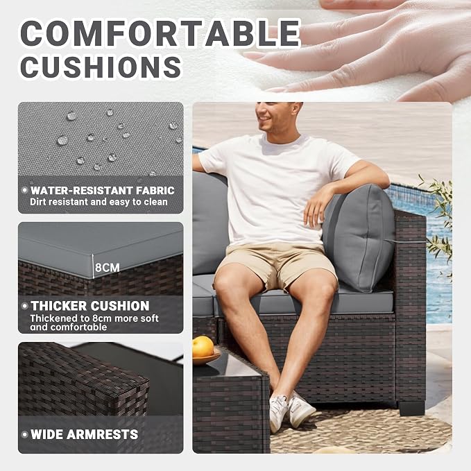 LAFWLL 7 Pieces Outdoor Patio Furniture Sets,Rattan Conversation Sectional Set,Manual Weaving Wicker Patio Sofa with Tea Table