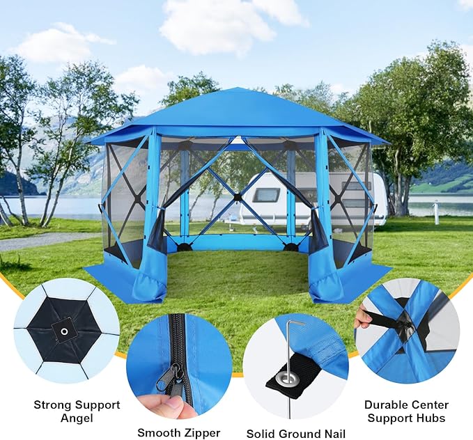 COBIZI 12x12 FT Pop Up Canopy Extendable Tent, Gazebos On Clearance with Removable Roof, Screened in Gazebo with sidewalls, Screen Tents Portable carpas para Patio for Outdoor Camping,Backyard,Blue