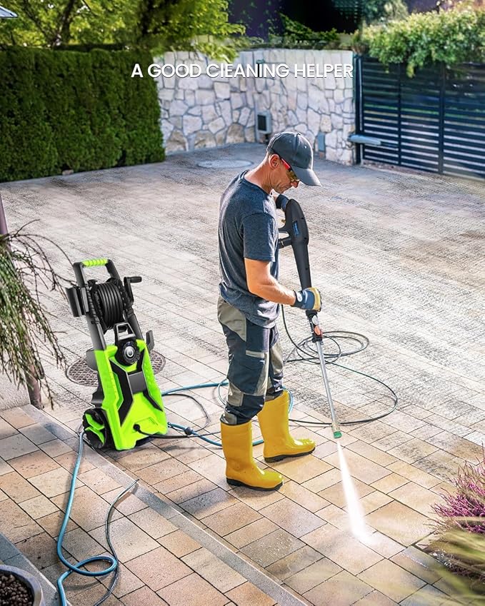 𝐄𝐥𝐞𝐜𝐭𝐫𝐢𝐜 𝐏𝐨𝐰𝐞𝐫 𝐖𝐚𝐬𝐡𝐞𝐫 𝟓𝟎𝟎𝟎𝐏𝐒𝐈 Adjustable Pressure, Power Wahser Powered with 33FT Pipe, 4 Nozzles for Home/Cars/Fences, Green
