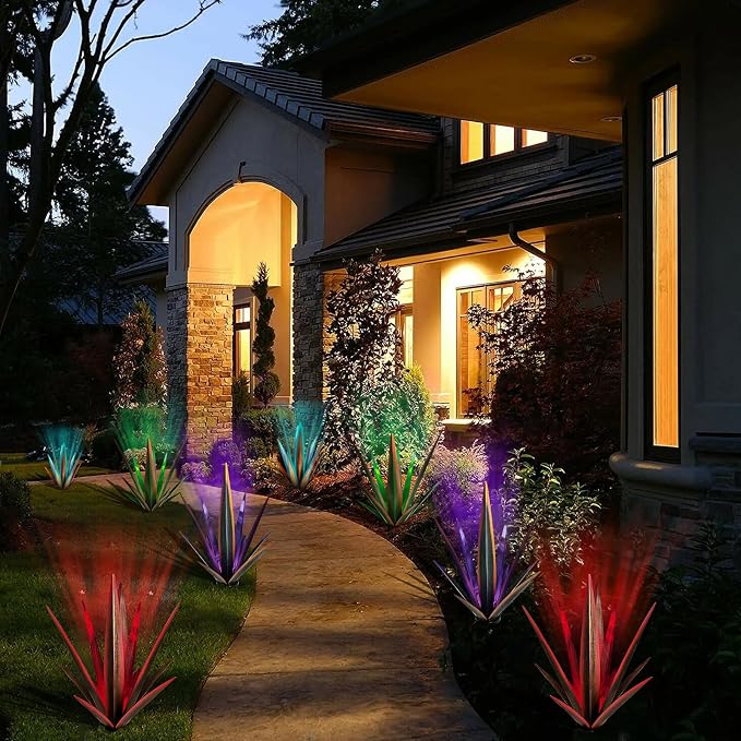 KODIBO 24" Large Metal Agave Plant Outdoor Decor with Solar Light, Rusty | IP65 Waterproof Solar Light, Weather-Resistant Metal, Hand-Painted Finish, Tequila Rustic Sculpture, Southwestern Style Decor