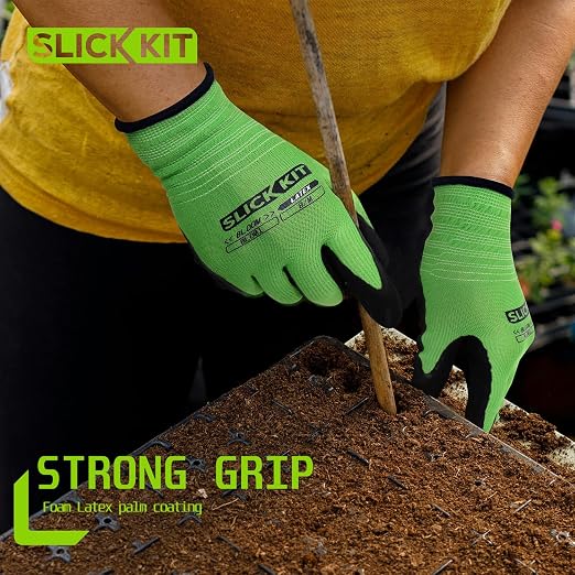 6 Pairs Gardening Gloves for Women & Men, Spring Green & White | Breathable Rubber Coated, Water & Soil Resistant Protective Gloves for Yard Garden, Outdoor Indoor, Medium