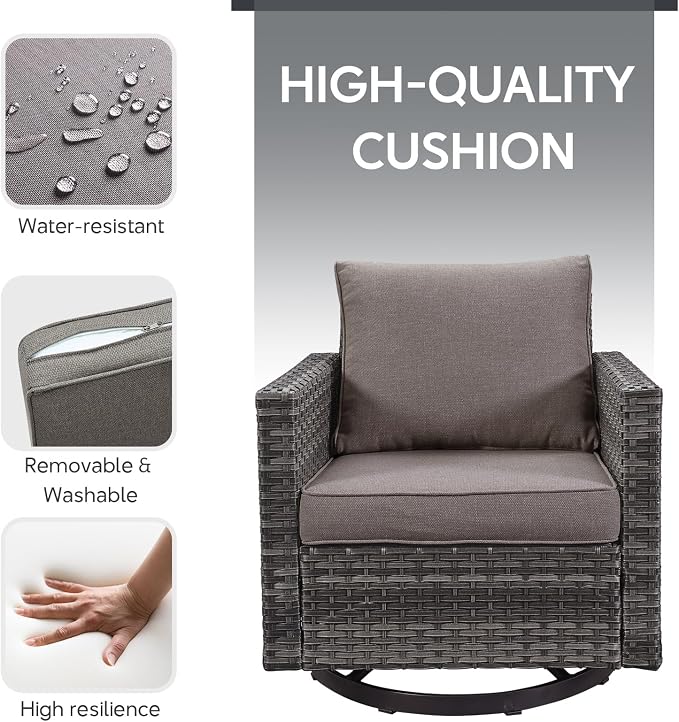 Belord Outdoor Sectional Furniture with Swivel Rocker Chair, 10 Pieces Wicker Patio Furniture Sets with Ottoman L Shaped Sofa Coffee Table Grey Cushion