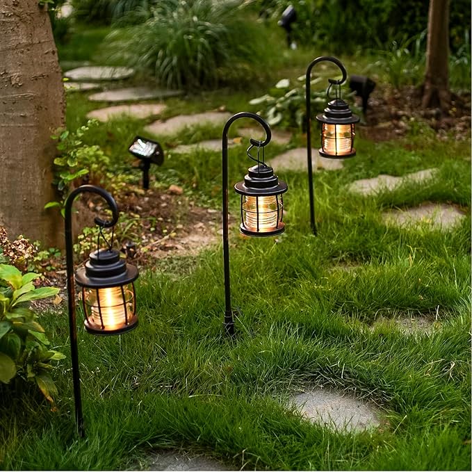 GOLDEN STAR Low Voltage Landscape Pathway Lights - 12V LED Outdoor Shepherd Hook Hanging Garden Lights IP65 Waterproof Aluminum Lantern Path Lights 1.1W 32 Lumen 2900K for Walkway & Yard 2-Pack